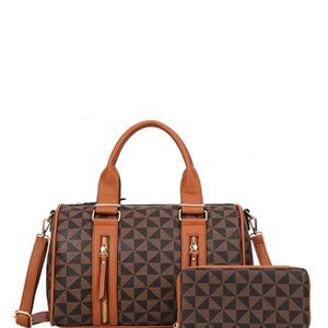 Vegan Leather Brown Handbag With Wallet